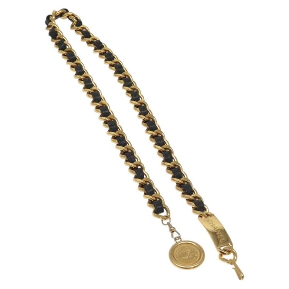 CHANEL Chain Belt Metal Leather Black Gold CC - Picture 1 of 7